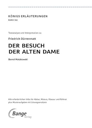 Imagen del vendedor de Der Besuch der alten Dame - Textanalyse und Interpretation a la venta por Wegmann1855