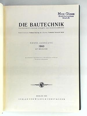 Bild des Verkufers fr Die Bautechnik - 37. Jahrgang 1960 - Heft 1-12 gebunden zum Verkauf von Leserstrahl  (Preise inkl. MwSt.)