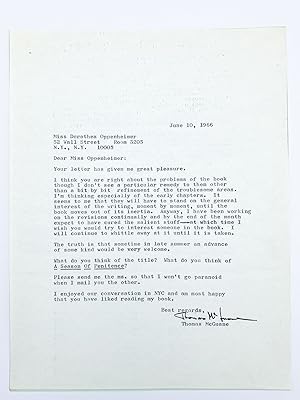 An excellent correspondence with his first literary agent, Dorothea Oppenheimer, covering the per...