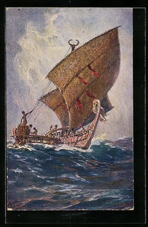 Bild des Verkufers fr Knstler-Ansichtskarte Hans Bohrdt: Das letzte Boot vor der Insel Ugomes, Sdsee zum Verkauf von Bartko-Reher