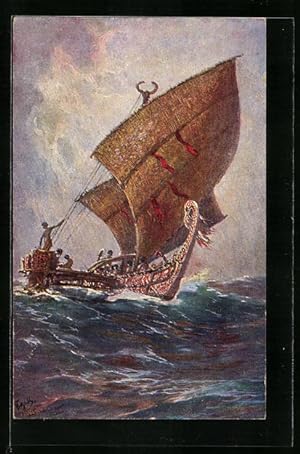 Bild des Verkufers fr Knstler-Ansichtskarte Hans Bohrdt: Das letzte Boot vor der Insel Ugomes, Sdsee zum Verkauf von Bartko-Reher