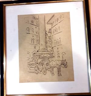 Seller image for Firenze, scorcio di Piazza S. Trinit con carrozza e cavallo. for sale by DARIS SAS