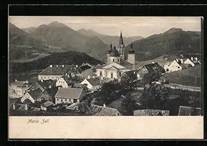 Ansichtskarte Mariazell, Blick über die Dächer der Stadt auf das Kloster