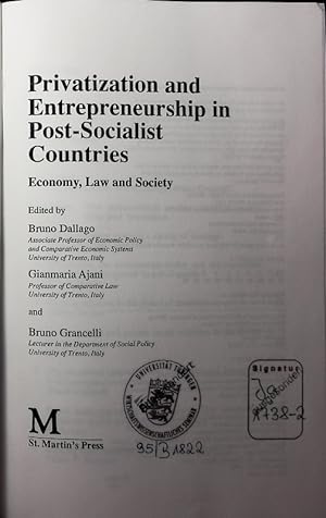 Immagine del venditore per Privatization and entrepreneurship in post-socialist countries. Economy, law and society. venduto da Antiquariat Bookfarm