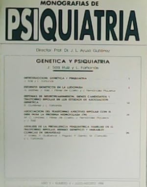 Image du vendeur pour Monografas de Psiquiatra. Gentica y Psiquiatra. Ao X. N 4. Julio-agosto 1998. Colaboran: J. Saiz Ruiz y L. Faans, A. Ibaez, I. Prez de Castro, J. Fernndez Piqueras, B. Gurirrez, M.C. Linares, V. Valls, P. Gento. mis en vente par Librera y Editorial Renacimiento, S.A.