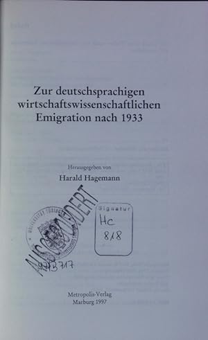 Seller image for Zur deutschsprachigen wirtschaftswissenschaftlichen Emigration nach 1933. for sale by Antiquariat Bookfarm