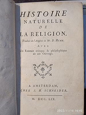 Histoire naturelle de la religion. Oeuvres philosophiques de Mr. D. Hume Tome Premier