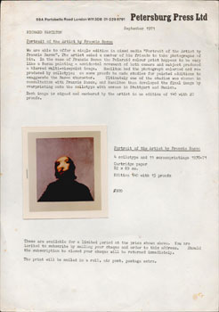 Imagen del vendedor de A portrait of the artist by Francis Bacon." Original polaroid and prospectus for the portfolio. a la venta por Wittenborn Art Books