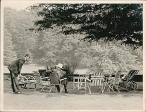 Seller image for Sir Winston Churchill and detective Bodyguard at Chartwell with lawn furniture and pond. Original photograph. for sale by Wittenborn Art Books