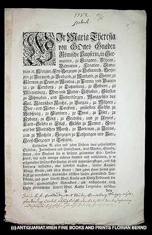 Bild des Verkufers fr Duellpatent 12. Juni 1752 (Duellverbot) zum Verkauf von ANTIQUARIAT.WIEN Fine Books & Prints