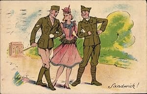 Image du vendeur pour Ansichtskarte / Postkarte Collection Comique Militaire, Sandwich, Frau zwischen zwei Soldaten mis en vente par akpool GmbH