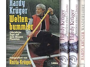 Bild des Verkufers fr Konvolut  Signierte Bcher IV". 4 Titel. 1.) Hardy Krger: Weltenbummler, Glckliche Tage auf dem Blauen Planeten, Fotografiert von Anita Krger 2.) Hardy Krger: Wanderjahre, Begegnungen eines jungen Schauspielers 3.) Hardy Krger: Szenen eines Clowns 4.) Hardy Krger: Szenen eines Clowns zum Verkauf von Agrotinas VersandHandel