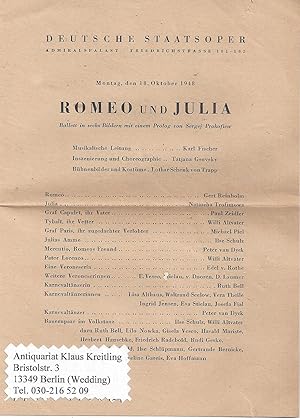 Programm zu " Romeo und Julia ". Ballett in sechs Bildern mit einem Prolog von Sergej Prokofiew. ...