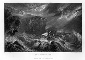 THE COQUETTE,The Wreck,Death at Sea,1835 Steel Engraved Nautical Print