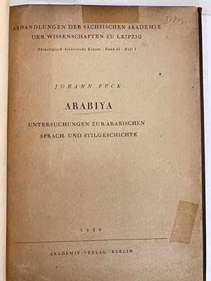 Bild des Verkufers fr Arabiya: Untersuchungen zur arabischen Sprach- und Stilgeschichte. zum Verkauf von Plurabelle Books Ltd