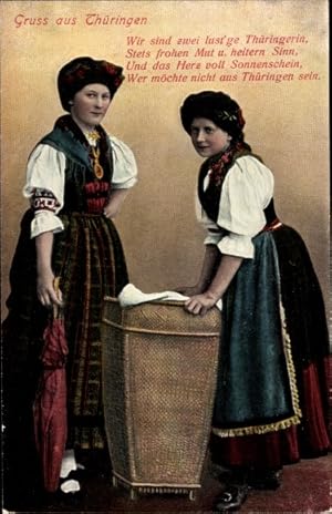 Ansichtskarte / Postkarte Zwei Frauen in Thüringer Tracht, Korb