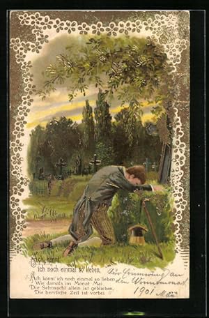 Bild des Verkufers fr Prge-Ansichtskarte Ach knnt` ich noch einmal so lieben, Mann auf dem Friedhof zum Verkauf von Bartko-Reher