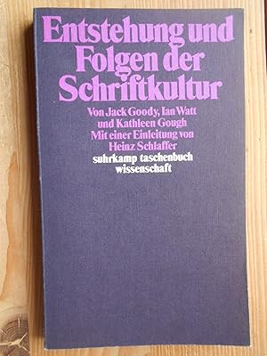 Bild des Verkufers fr Entstehung und Folgen der Schriftkultur. bers. von Friedhelm Herborth. Mit e. Einl. von Heinz Schlaffer / Suhrkamp-Taschenbuch Wissenschaft ; 600 zum Verkauf von Antiquariat Rohde