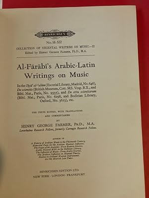 Bild des Verkufers fr Al-Farabi's Arabic-Latin Writings on Music. zum Verkauf von Plurabelle Books Ltd