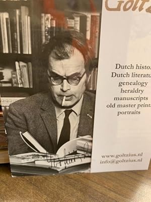 Portrait photograph of Godfried Bomans with signature, Elsevier advertissement postcard.