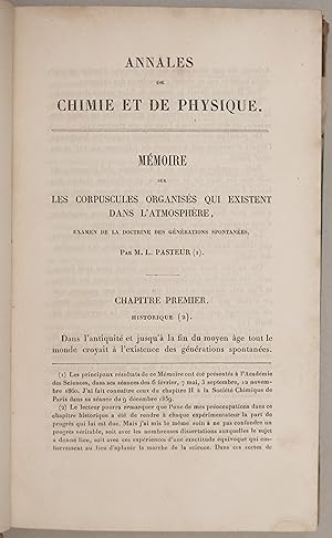 Seller image for Mmoire sur les corpuscules organiss qui existent dans l'atmosphere, examain de la doctrine des gnrations spontanes. Annales de Chimie et de Physique, troisime serie, tome XLIV for sale by Rodger Friedman Rare Book Studio, ABAA