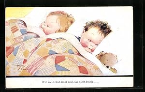 Bild des Verkufers fr Knstler-Ansichtskarte Mabel Lucie Attwell: Friedlich schlafende Kinder zum Verkauf von Bartko-Reher