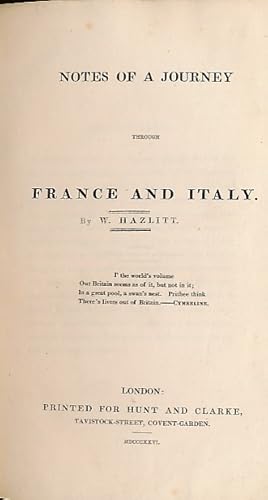 Seller image for Notes of a Journey Through France and Italy for sale by Barter Books Ltd