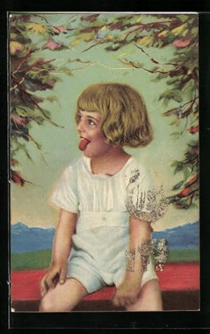 Bild des Verkufers fr Ansichtskarte Junge streckt seine Zunge raus zum Verkauf von Bartko-Reher