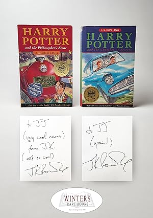Imagen del vendedor de Harry Potter and the Philosopher's Stone, First edition, 17th printing with Harry Potter and the Chamber of Secrets, first edition, first printing, inscribed by the author a la venta por Winters Rare Books