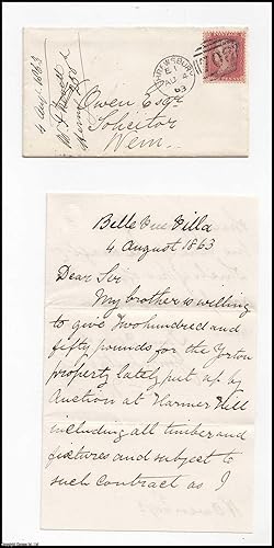 1863, Wem Shropshire : Original letter & Envelope addressed to W. Owen, Esq., Solicitor, Wem. 2 p...