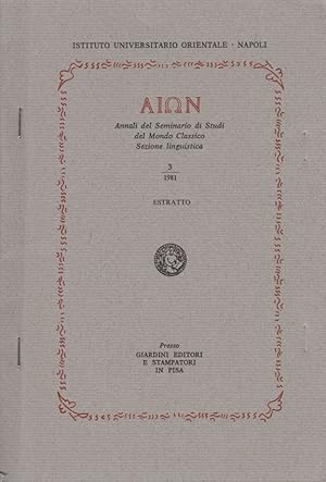 Bild des Verkufers fr Unit e Variet nell'Anatolico. [Da: AION, Annali del Seminario di Studi del Mondo Classico, Sezione linguistica, T. 3, 1981]. zum Verkauf von Fundus-Online GbR Borkert Schwarz Zerfa