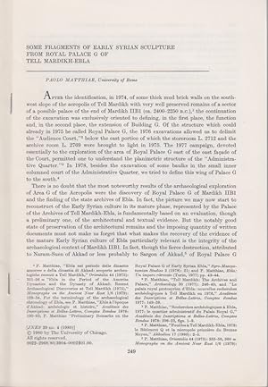 Bild des Verkufers fr Some Fragments of Early Syrian Sculpture from Royal Palace G of Tell Mardikh-Ebla. [From: Journal of Near Eastern Studies, Vol. 39, No. 4, 1980]. zum Verkauf von Fundus-Online GbR Borkert Schwarz Zerfa