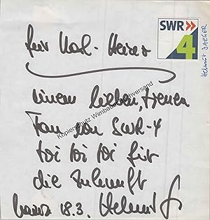 Imagen del vendedor de Helmut Jaeger Moderator SWR 4// Autogramm Autograph signiert signed signee a la venta por Antiquariat im Kaiserviertel | Wimbauer Buchversand