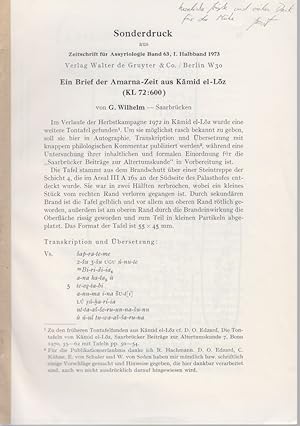 Ein Brief der Amarna-Zeit aus Kamid el-Loz (KL 72:600). [Aus: Zeitschrift für Assyriologie, Bd. 6...