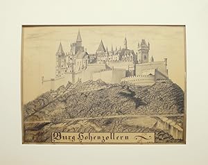 Ansicht der Burg Hohenzollern. Bleistiftzeichnung von C. Klotz, unten rechts signiert.