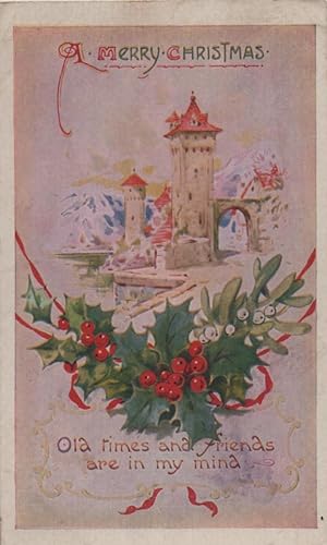 Seller image for castle Christmas postcard: A Merry Christmas - Old Times and Friends Are In My Mind for sale by Mobyville