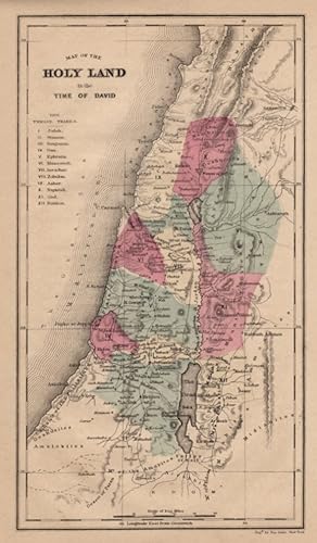 MAP OF THE HOLY LAND IN THE TIME OF DAVID,1867 Historical Relief Map