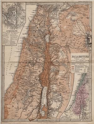 Gotha Map of Palestine, by Berghaus 1880 Historical Colour Relief Religious Relief Map