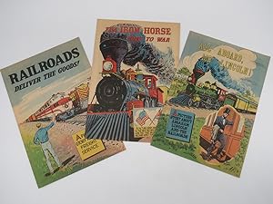 ALL ABOARD, MR. LINCOLN!; THE IRON HORSE GOES TO WAR; RAILROADS DELIVER THE GOODS (3 COMIC BOOKS)