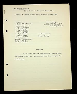 Immagine del venditore per A Theorem on Resistance Networks - Case 20878 MM-54-114-17 [Bell Laboratories Technical Memorandum] venduto da Kuenzig Books ( ABAA / ILAB )