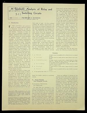 A Symbolic Analysis of Relay and Switching Circuits [MIT Preprint of the AIEE paper]