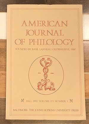 Imagen del vendedor de American Journal of Philology, Volume 113, Number 3, Fall 1992 a la venta por Rosario Beach Rare Books
