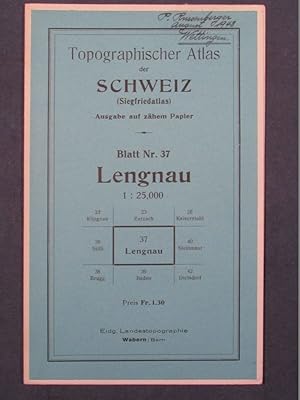 Topographischer Atlas der Schweiz (Siegfriedatlas). Ausgabe auf zähem Papier. Blatt Nr. 37. Lengn...