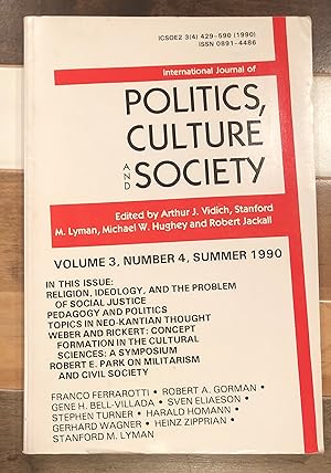 Imagen del vendedor de International Journal of Politics, Culture and Society: Volume 3, Number 4, Summer 1990 a la venta por Rosario Beach Rare Books
