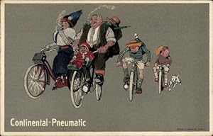Künstler Ansichtskarte / Postkarte Reklame Continental Pneumatic Reifen, Radfahrer, rauchende Frau