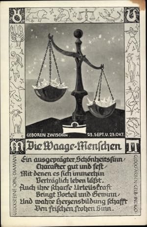 Bild des Verkufers fr Ansichtskarte / Postkarte Sternzeichen Waage, Libra, 24. September bis 23. Oktober zum Verkauf von akpool GmbH