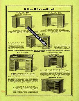 Werbeprospekt für Schreibtische, Flachpulte, Versenktische, Schreibmaschinentisch, Aktenständer u...