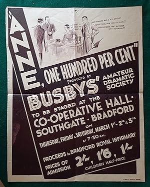 Poster advertising performances of Anne, 100 Per Cent at the Co-operative Hall, Southgate, Bradford