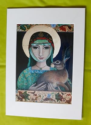 St Melangell & the Hare (Acrylic on Gessoe Panel): Mounted Fusion Print