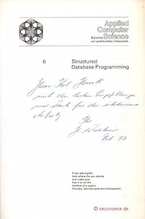 Seller image for Structured Database Programming. Applied Computer Science, Berichte zur praktischen Informatik 6. 1. Auflage. for sale by Antiquariat Hohmann